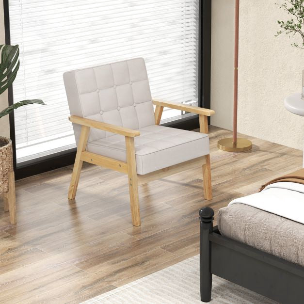 Armchair With Rubber Wood Armrests, Beige, 440 lb