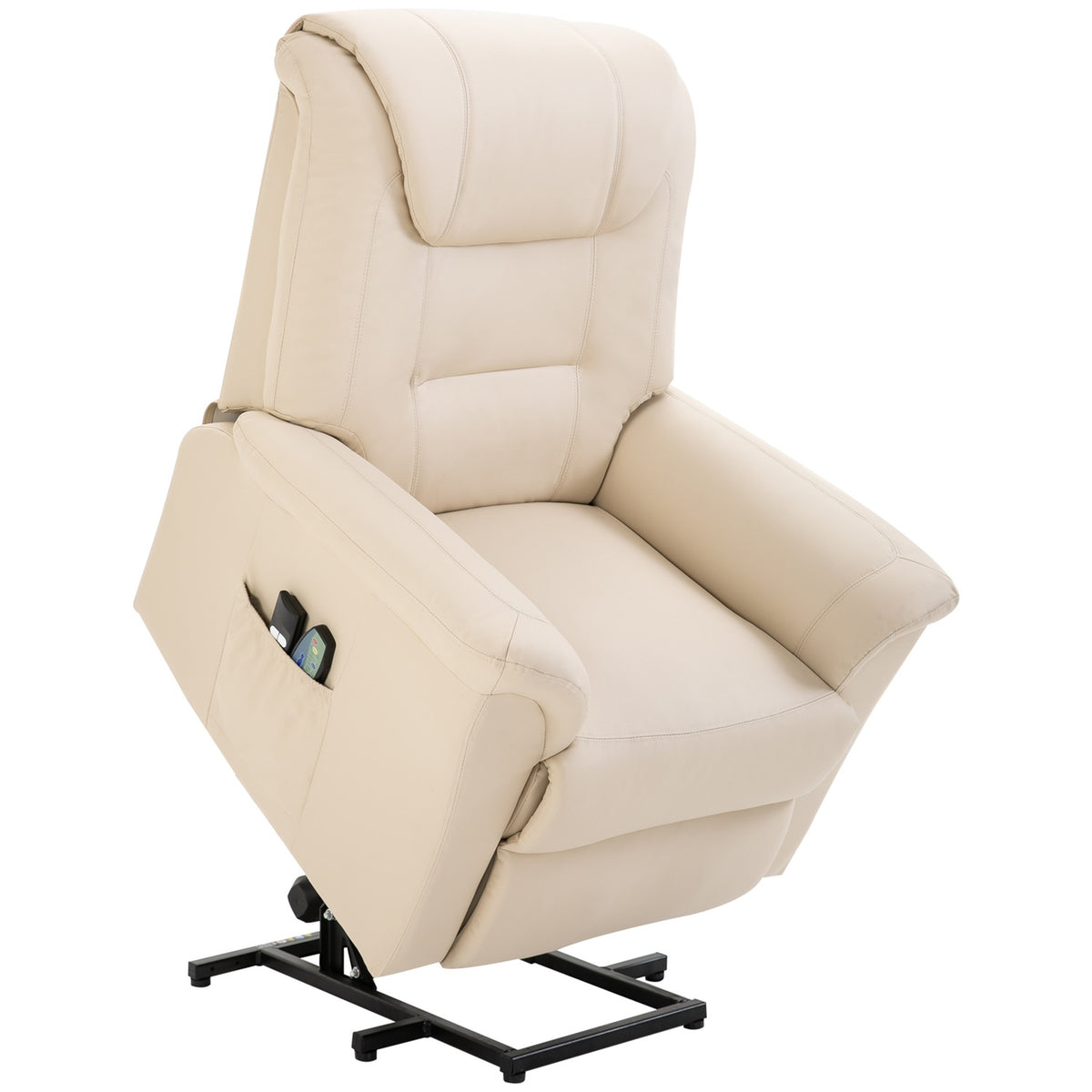 Armchair With Stand-Up Aid, Adjustable Relaxation Chair, Electric Massage Chair With Heating Function, With Remote Control, Made Of Faux Leather, Cream