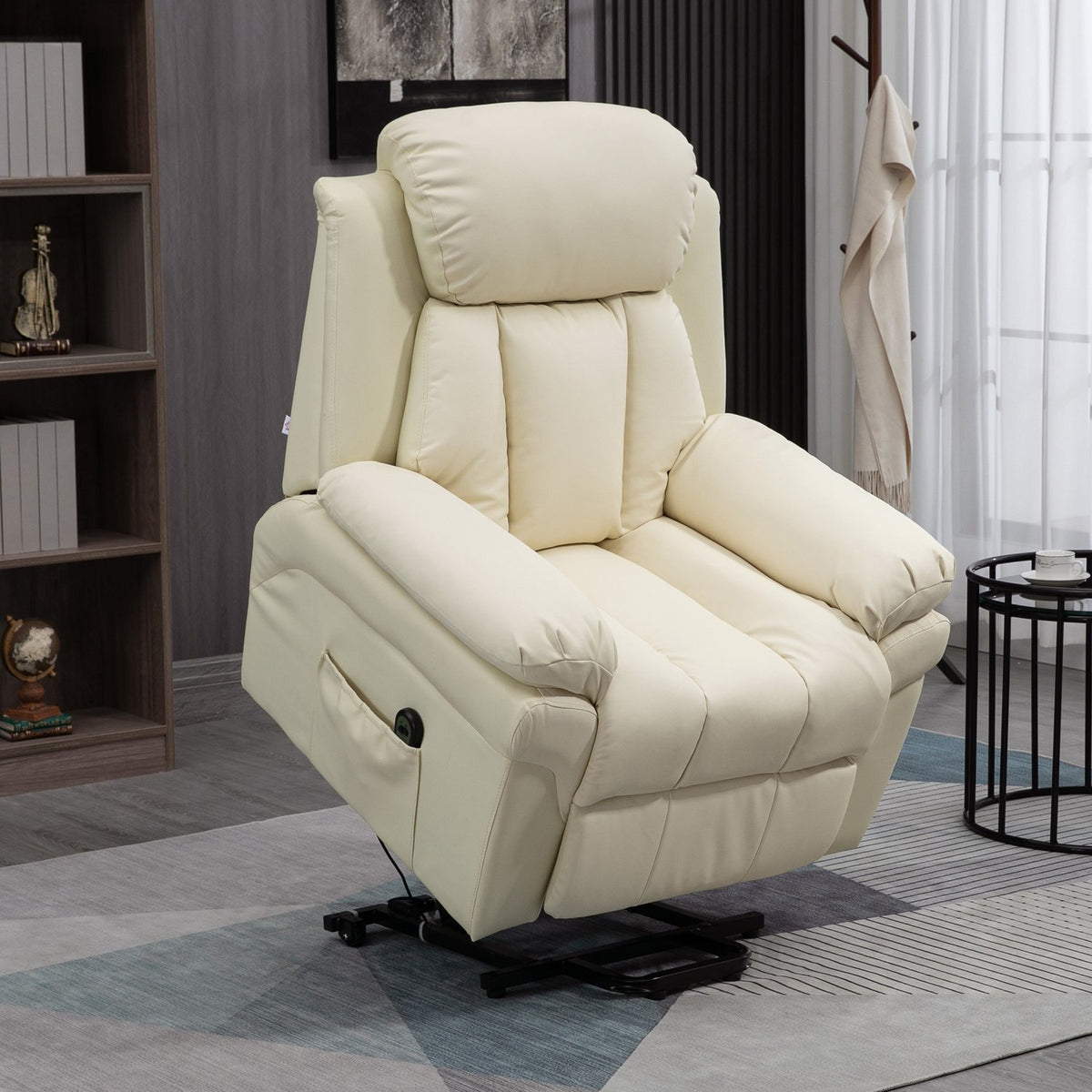 Armchair With Stand-Up Aid, Electric Relaxation Armchair, Tilting Tv Armchair With Remote Control, Made Of Faux Leather, Cream 93 X 96 X 105 Cm