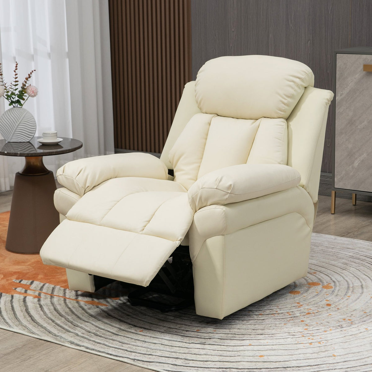 Armchair With Stand-Up Aid, Electric Relaxation Armchair, Tilting Tv Armchair With Remote Control, Made Of Faux Leather, Cream 93 X 96 X 105 Cm