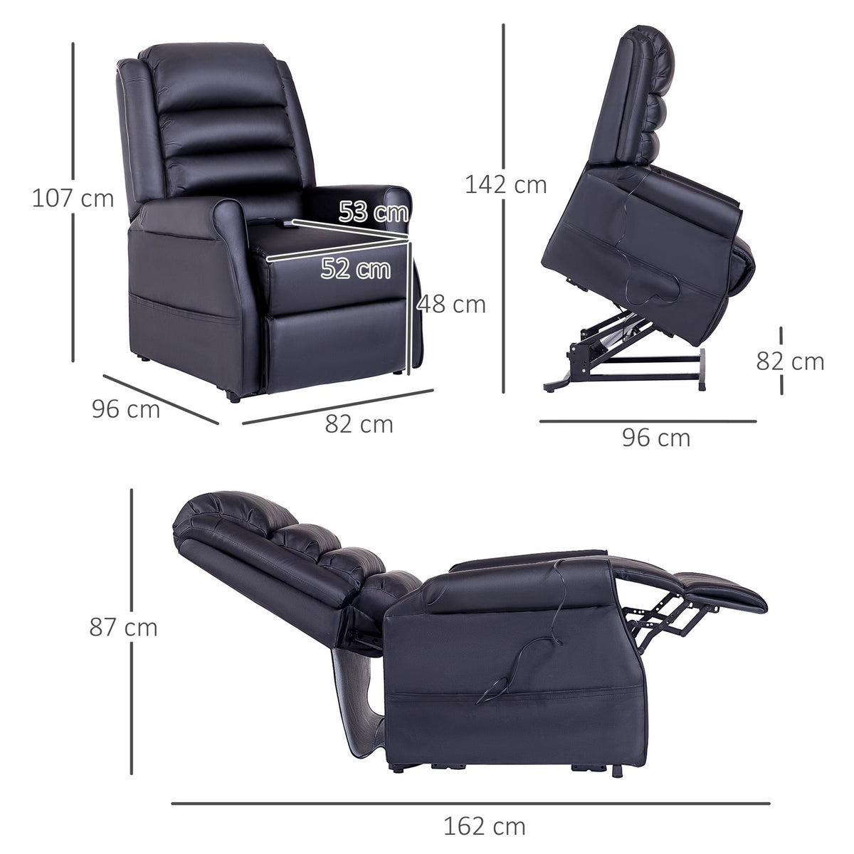 Armchair With Stand-Up Aid, Massage Chair With Reclining Function, Relaxation Chair With Usb Port, Stand-Up Chair With Remote Control, Heating Function