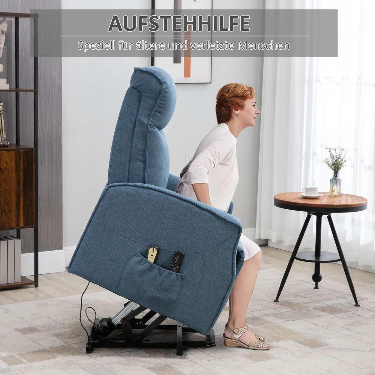 Armchair With Stand-Up Aid, Massage Chair With Remote Control, Relaxation Chair With Footrest, Tv Chair With Side Pocket