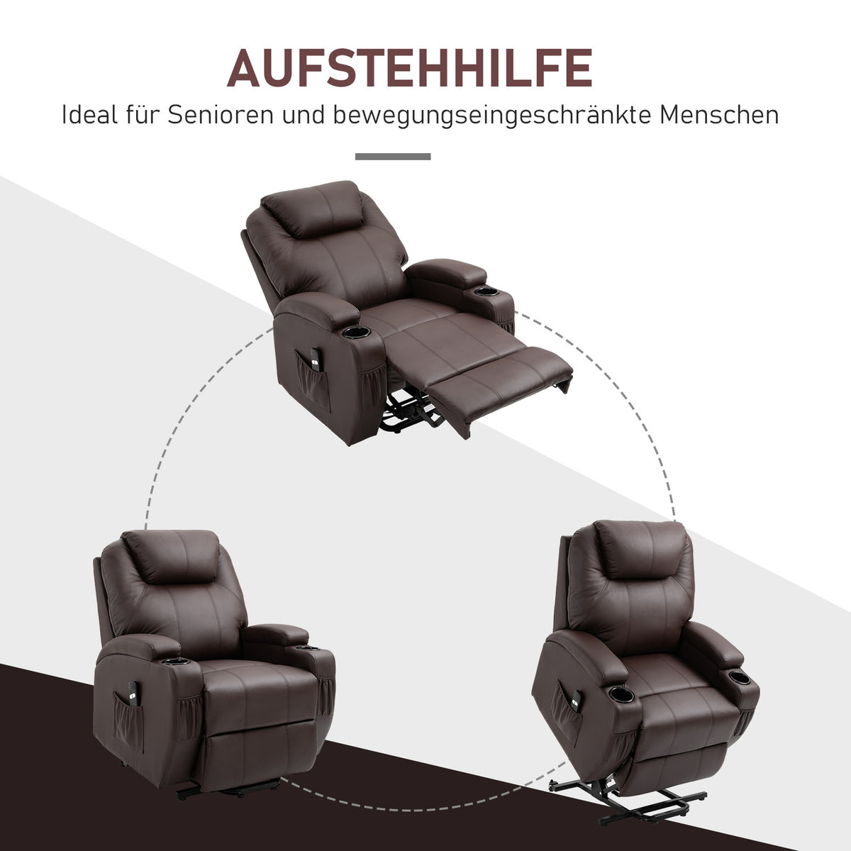 Armchair With Stand-Up Aid, Tiltable, Relaxation Chair With Cup Holder & Storage Bag, Remote Control
