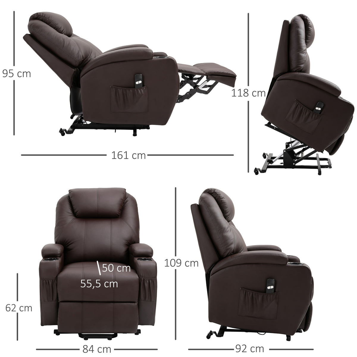 Armchair With Stand-Up Aid, Tiltable, Relaxation Chair With Cup Holder & Storage Bag, Remote Control