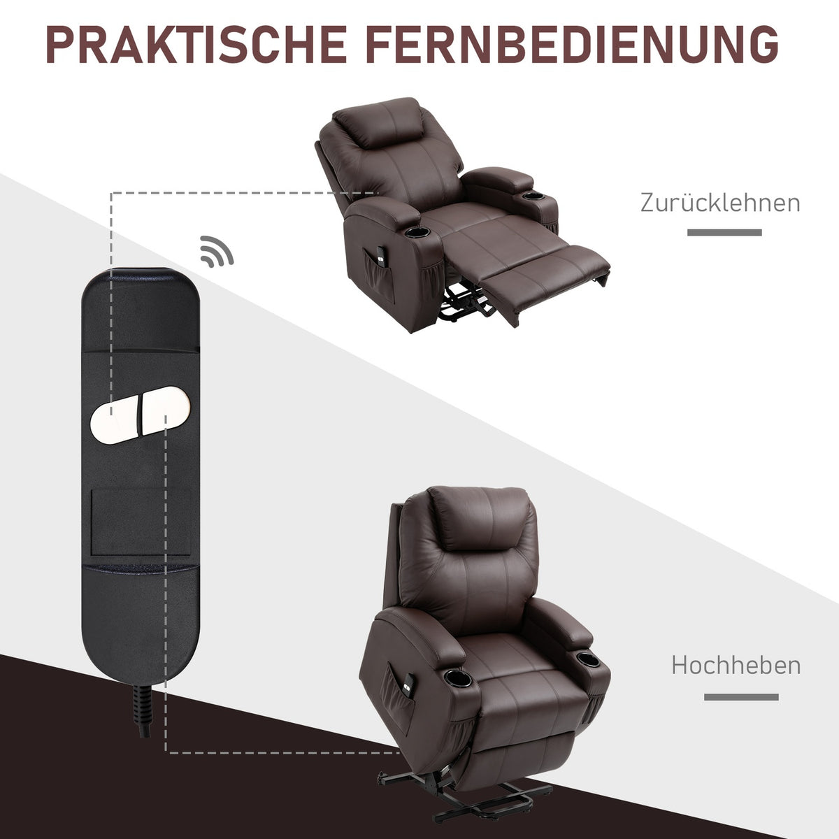 Armchair With Stand-Up Aid, Tiltable, Relaxation Chair With Cup Holder & Storage Bag, Remote Control