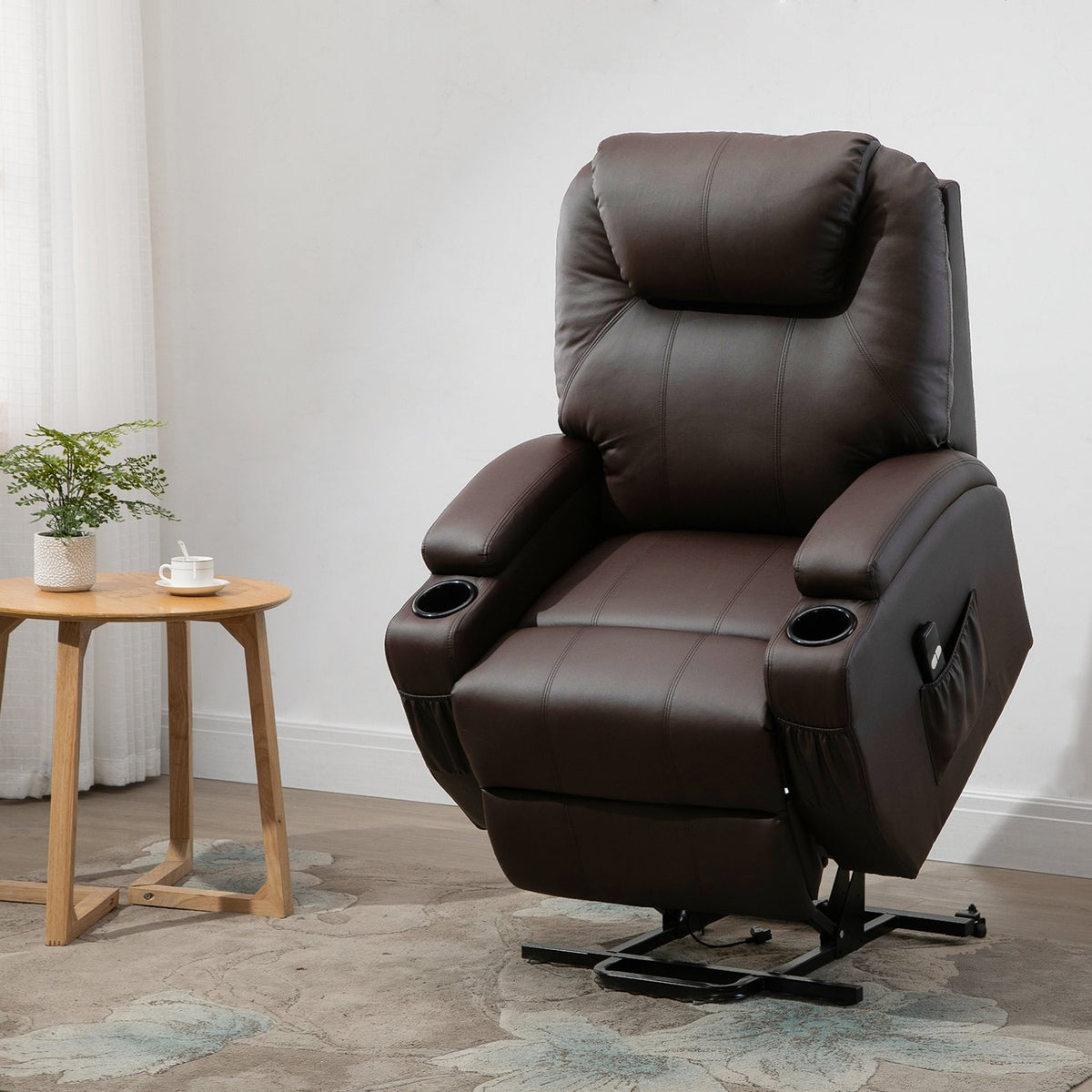 Armchair With Stand-Up Aid, Tiltable, Relaxation Chair With Cup Holder & Storage Bag, Remote Control