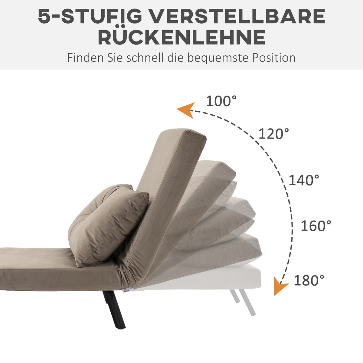 Armchair bed with bed function, 63 x 73 x 81 cm, with five-way adjustable backrest, space-saving, robust, velvet look, light brown