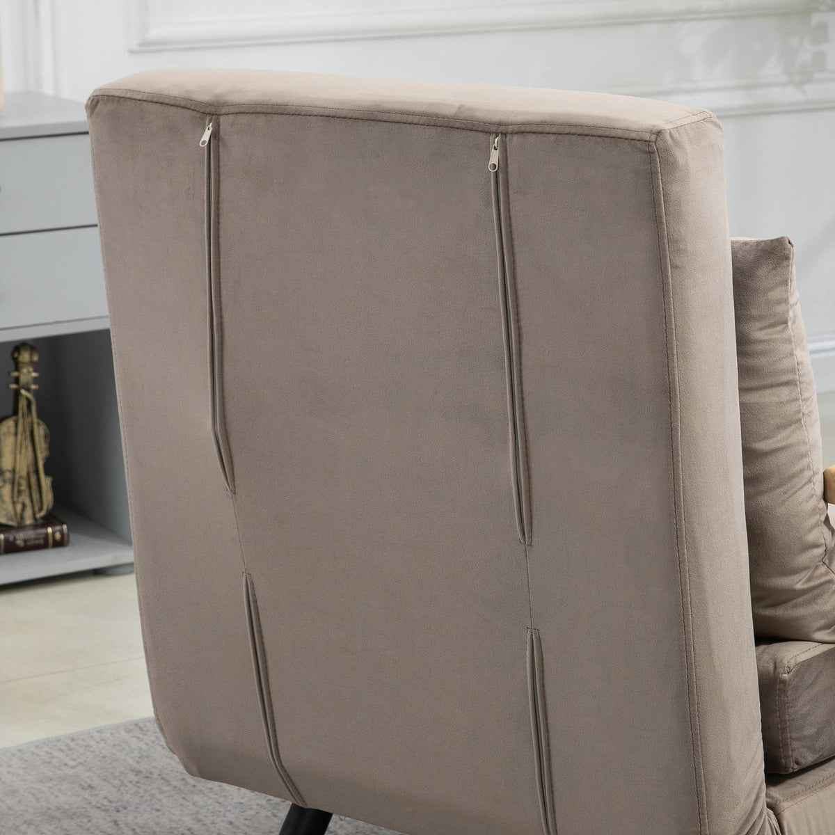 Armchair bed with bed function, 63 x 73 x 81 cm, with five-way adjustable backrest, space-saving, robust, velvet look, light brown