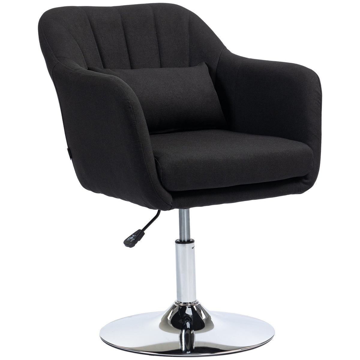 Armchair lounge chair with armrest, lumbar cushion, padded relaxation chair with metal frame, linen look, height adjustable swivel chair for bedroom, living room, black