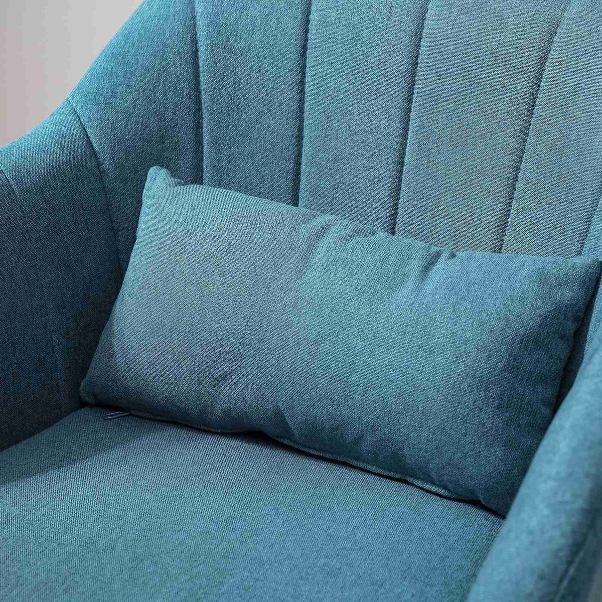 Armchair lounge chair with armrest, lumbar cushion, padded relaxation chair with metal frame, linen look, height adjustable swivel chair for bedroom, living room, light blue |
