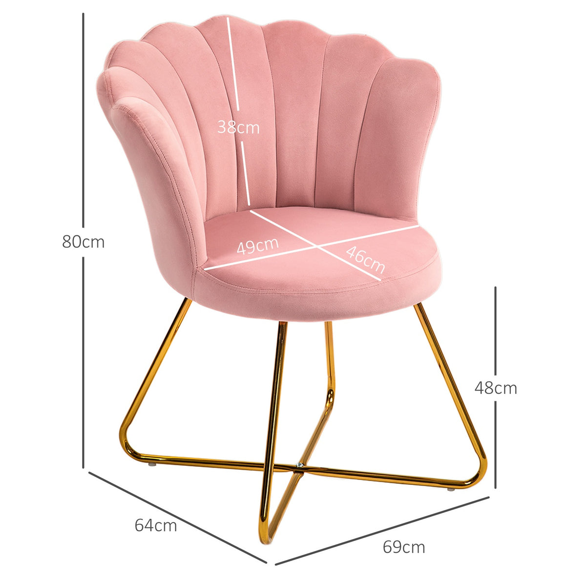 Armchair lounge chair with armrests, metal legs, relaxation chair with backrest in lotus design, velvet look, upholstered chair for living room, bedroom pink |