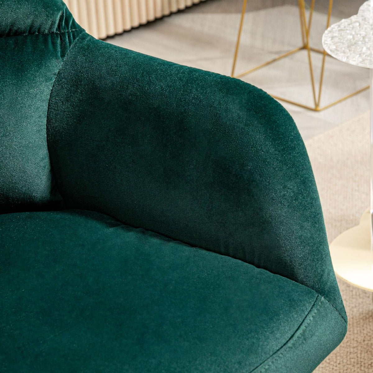 Armchair lounge chair with armrests, velvet look, padded relaxation chair with steel legs, for living room, bedroom, dark green