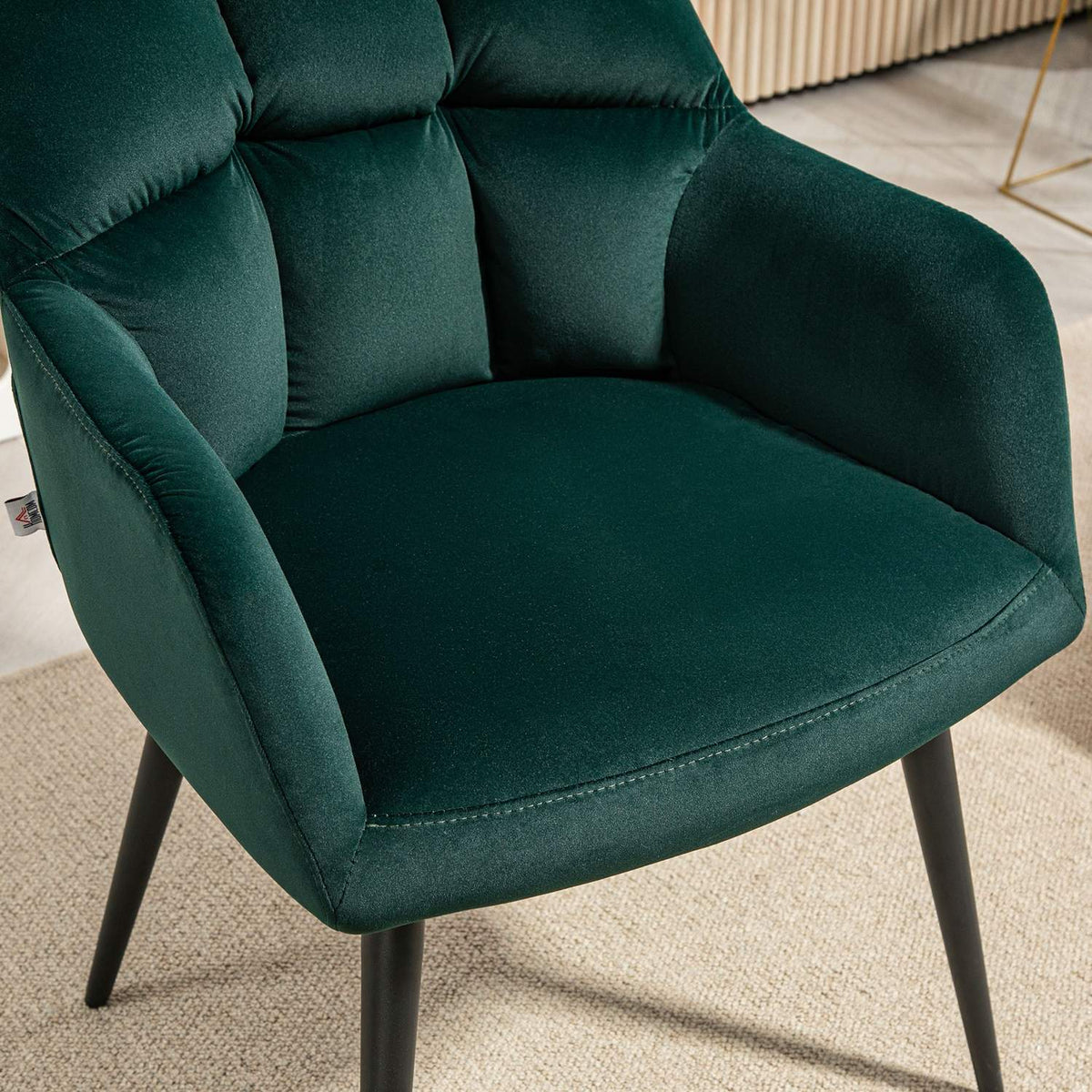 Armchair lounge chair with armrests, velvet look, padded relaxation chair with steel legs, for living room, bedroom, dark green