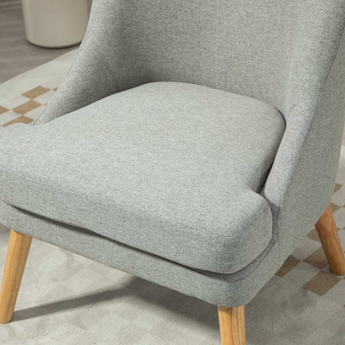 Armchair lounge chair with linen look, armrest, padded relaxation chair with wooden legs, for living room, bedroom, light gray
