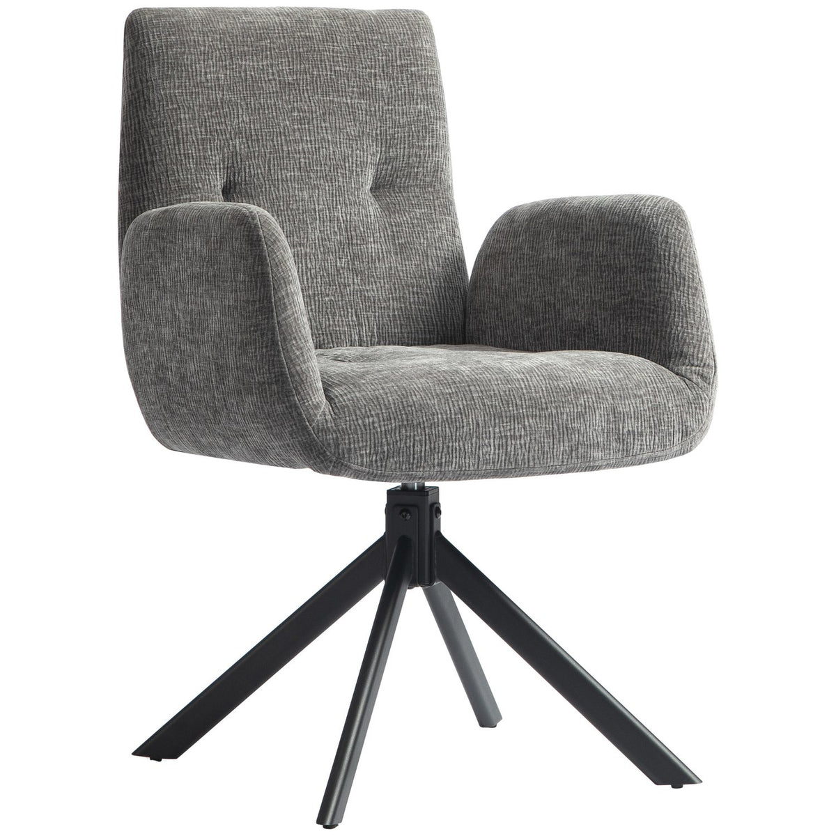 Armchair swivel lounge chair with armrest, wool-linen look, modern upholstered chair with button stitching, steel legs, for living room, bedroom, dark gray
