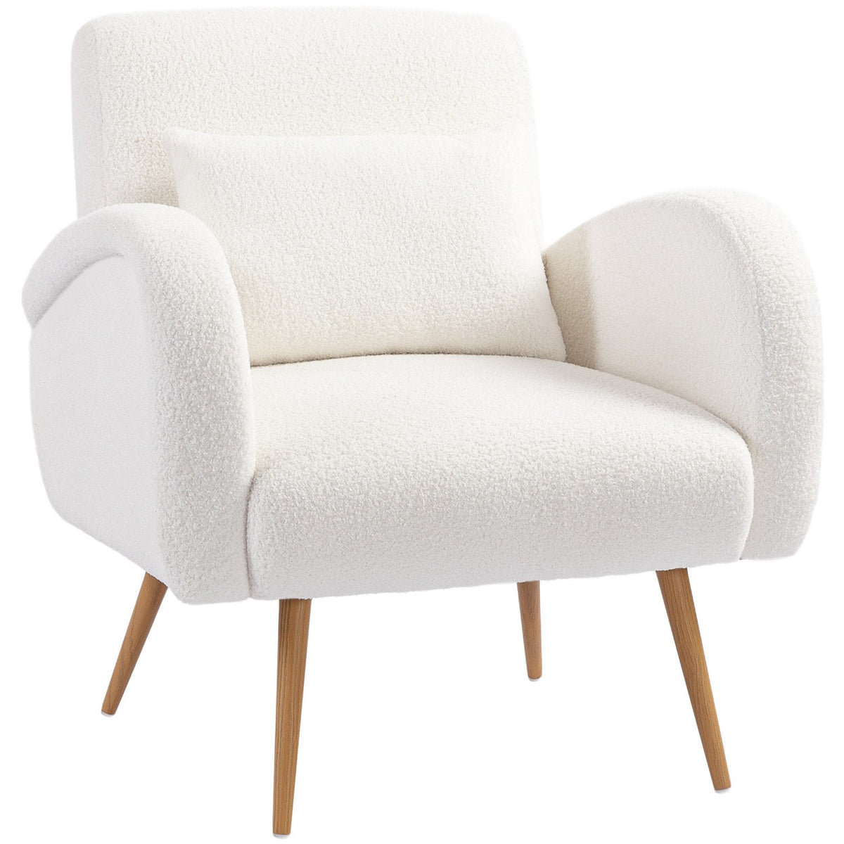 Armchair with Fleece Cover, Cushion, Metal Legs, Cream