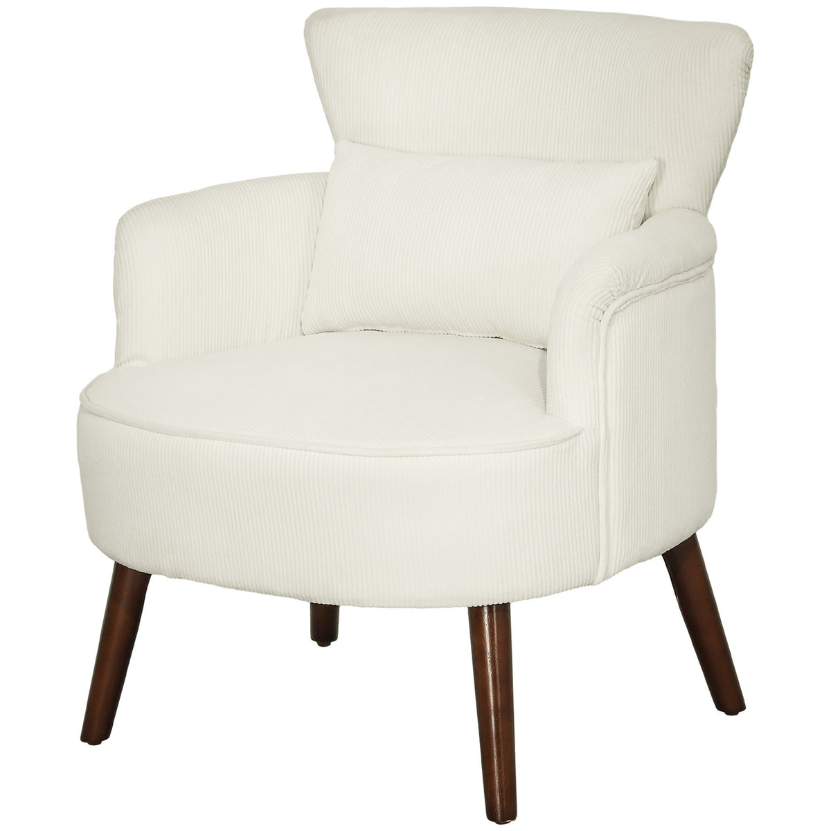 Armchair with backrest, rounded armrests, upholstered lounge chair with cord look, wooden legs, for bedroom, living room, up to 120 kg, cream white