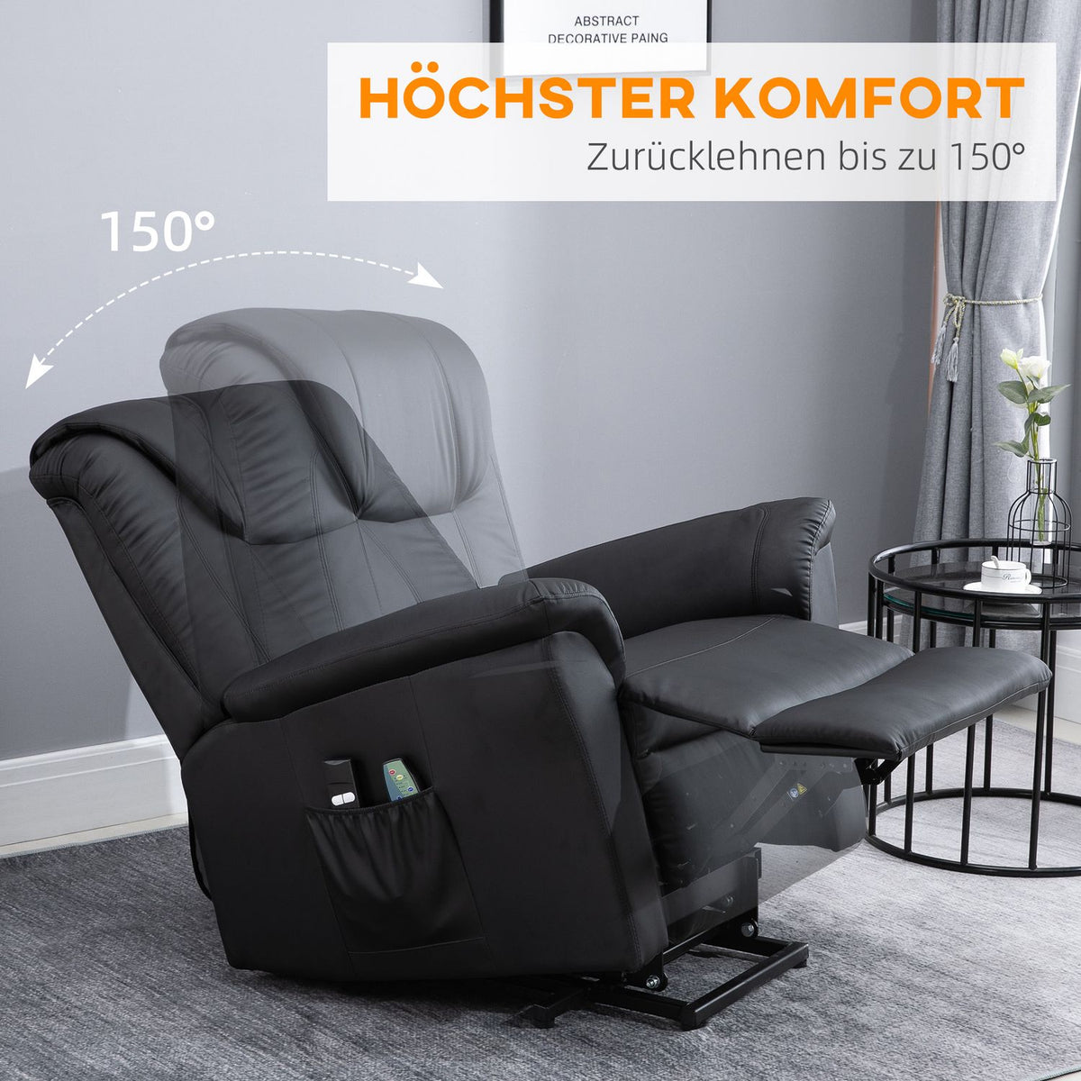 Armchair with stand-up aid, adjustable relaxation armchair, electric massage armchair with heating function, TV armchair with remote control