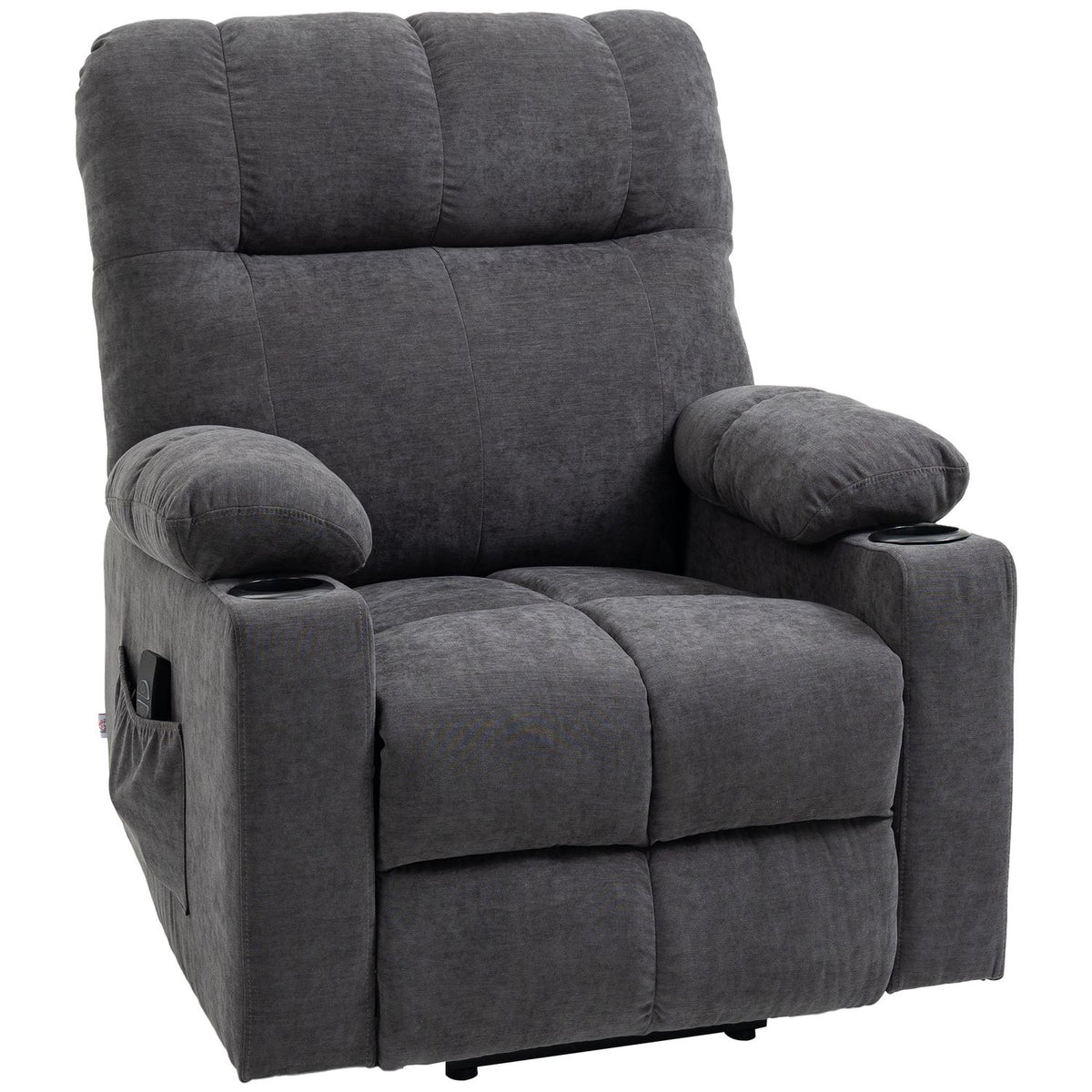 Armchair with stand-up aid, electric recliner with massage function, TV armchair with heating function, with flannel look, dark gray
