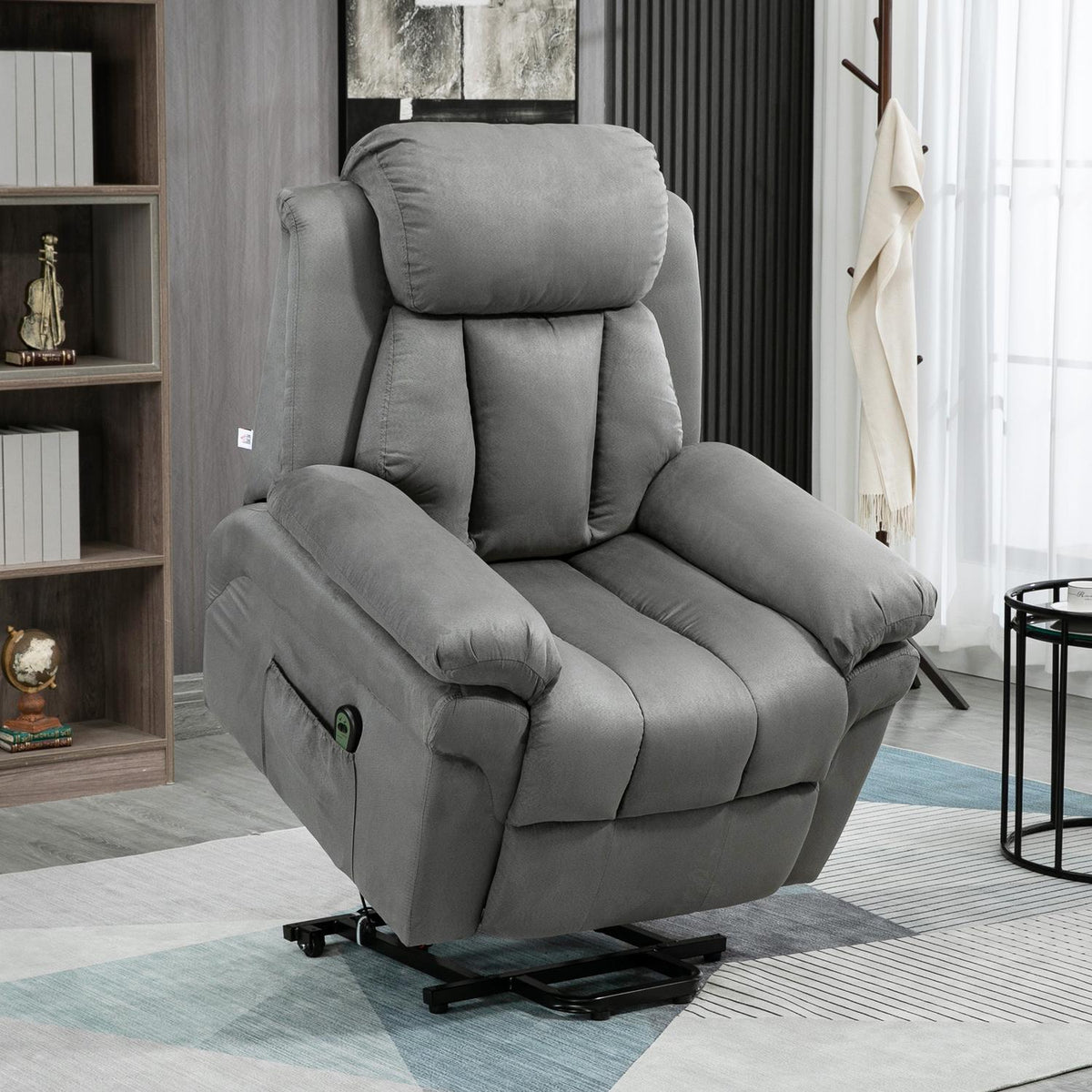 Armchair with stand-up aid, electric relaxation armchair, tilting TV armchair, television armchair, cinema armchair, faux leather, light grey