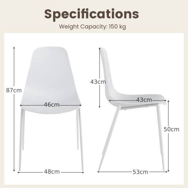 Armless Dining Chair Set of 4, Metal Legs, Anti-Slip Pads, Black/White
