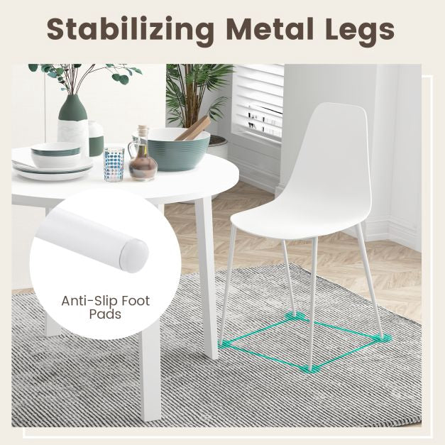 Armless Dining Chair Set of 4, Metal Legs, Anti-Slip Pads, Black/White