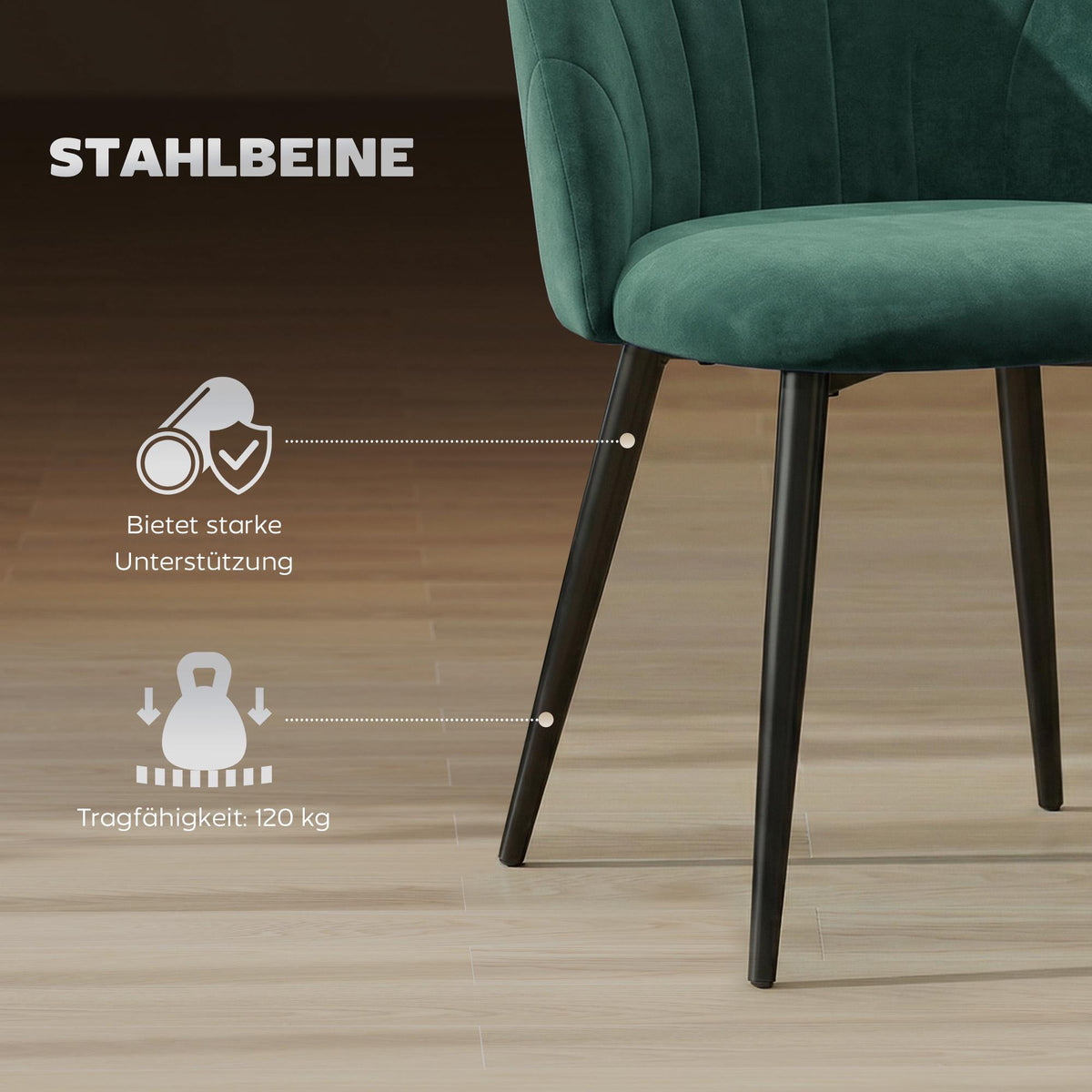 Armless Velvet Dining Chairs, Set of 2, Dark Green