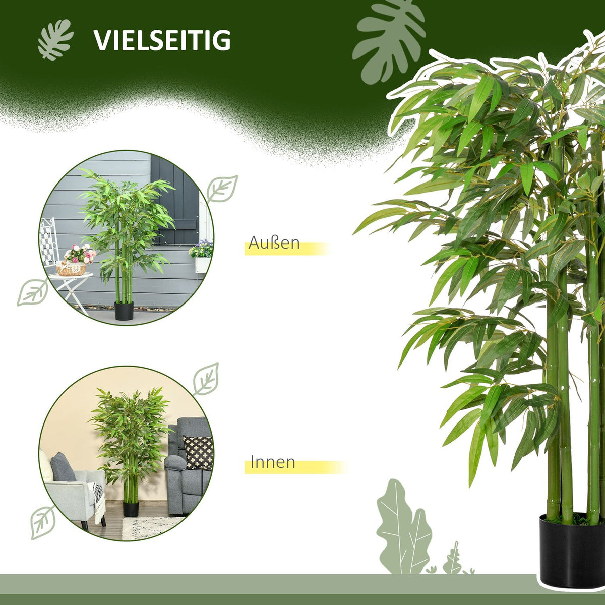 Artificial Bamboo Large 140 cm Artificial Plant, Plastic Artificial Plants in Pot, Artificial Bamboo with 780 Leaves Like Real for Living Room Bedroom Office Garden Modern Decoration
