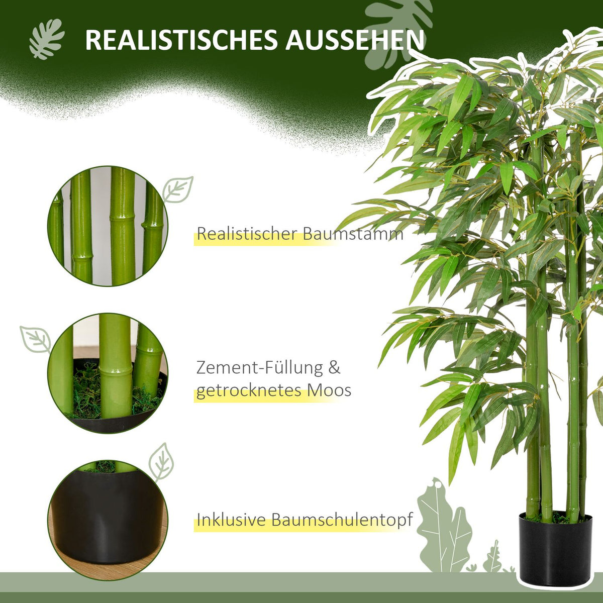 Artificial Bamboo Large 140 cm Artificial Plant, Plastic Artificial Plants in Pot, Artificial Bamboo with 780 Leaves Like Real for Living Room Bedroom Office Garden Modern Decoration