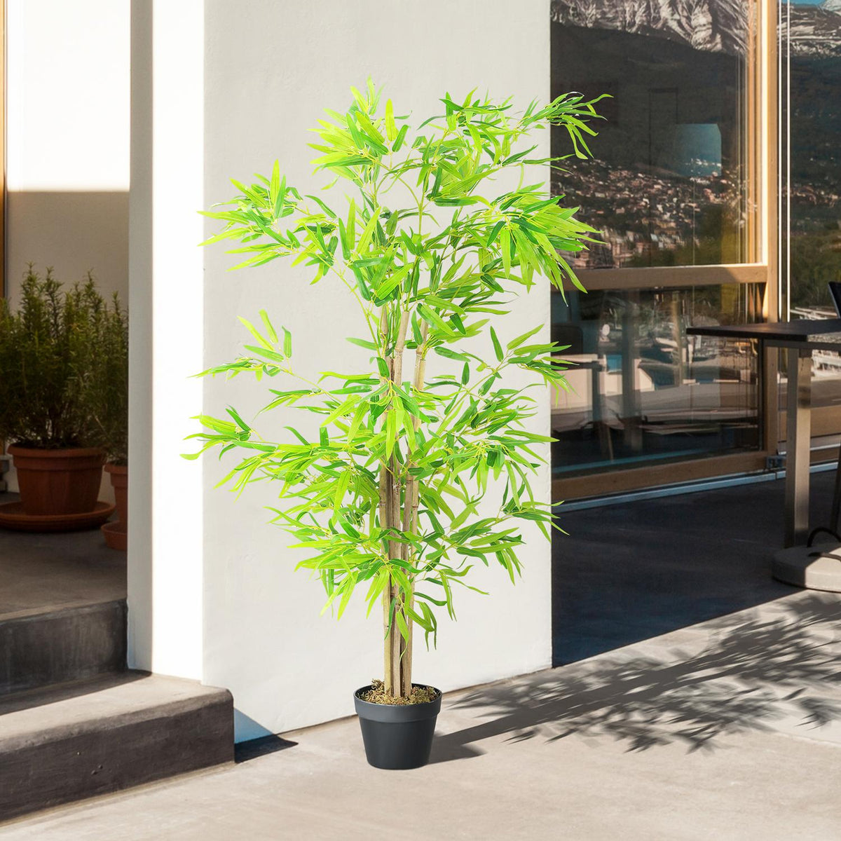 Artificial Bamboo Large 150cm Artificial Plant, Plastic Artificial Plants in Pot, Fake Plant Bamboo Like Real with Artificial Moss for Living Room Bedroom Office Garden Modern Decoration