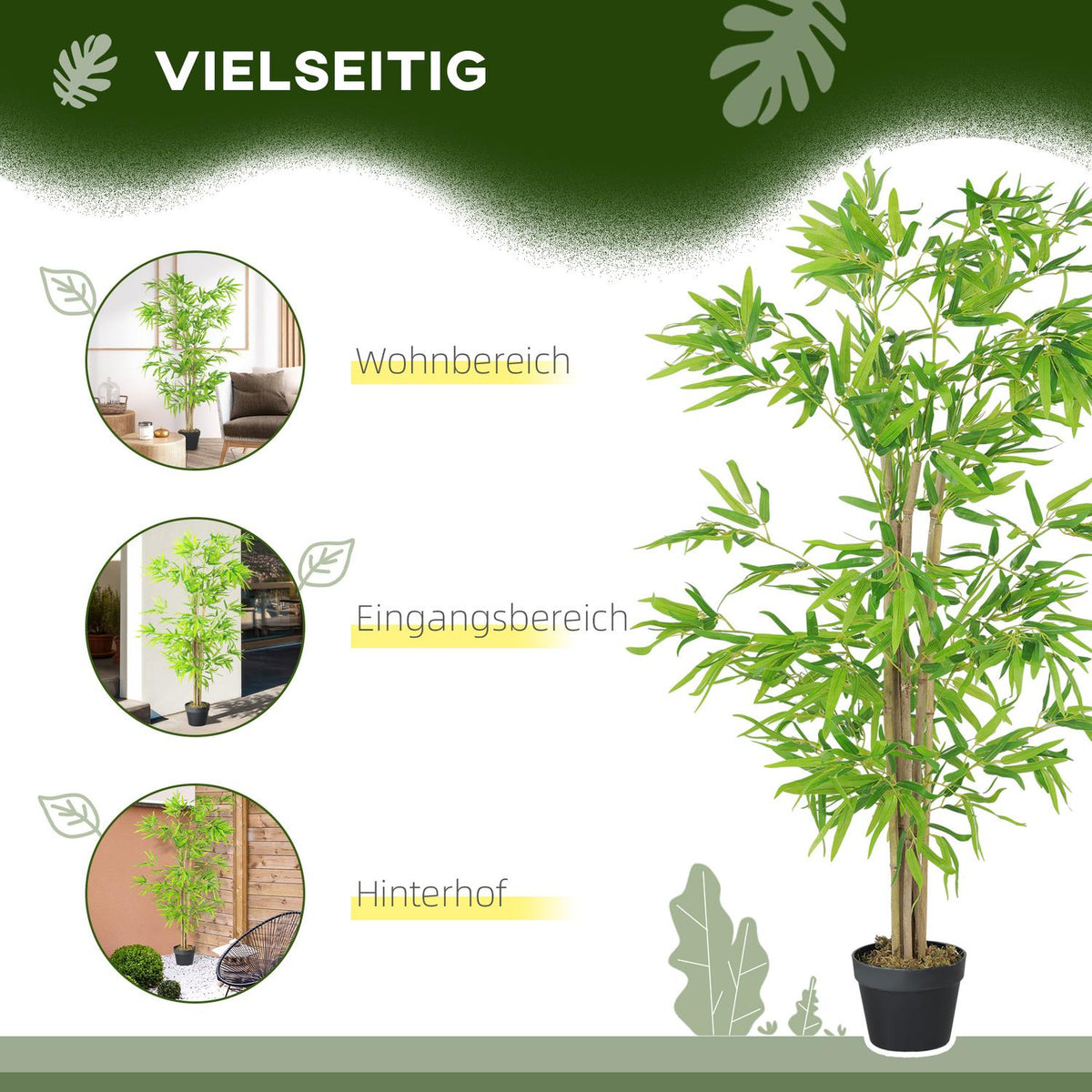 Artificial Bamboo Large 150cm Artificial Plant, Plastic Artificial Plants in Pot, Fake Plant Bamboo Like Real with Artificial Moss for Living Room Bedroom Office Garden Modern Decoration