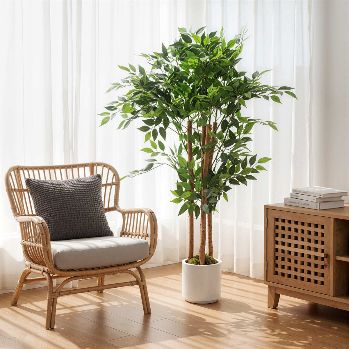 Artificial Banyan Tree 120 cm, Solid Wood Trunk