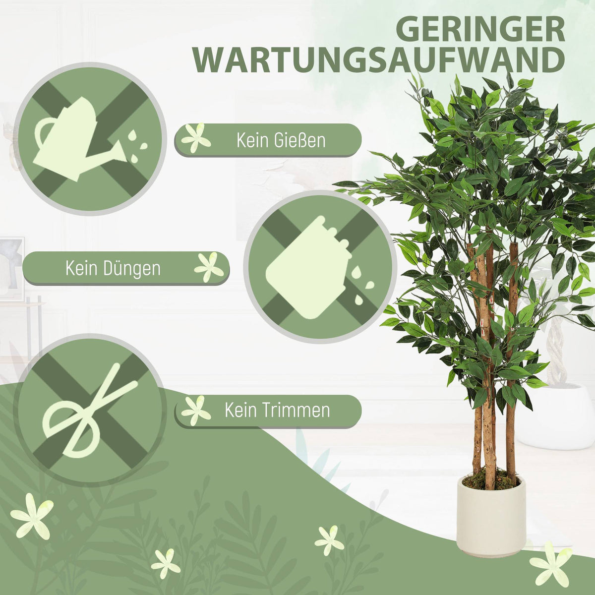 Artificial Banyan Tree 120 cm, Solid Wood Trunk