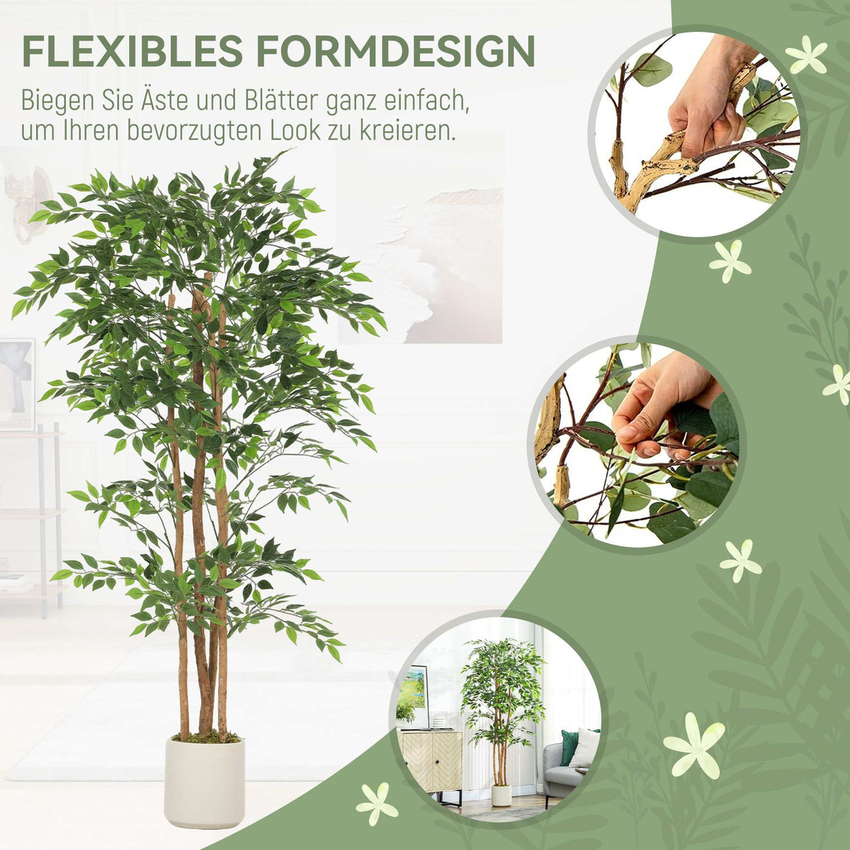 Artificial Banyan Tree with Wood Trunk, Pot, 180 cm