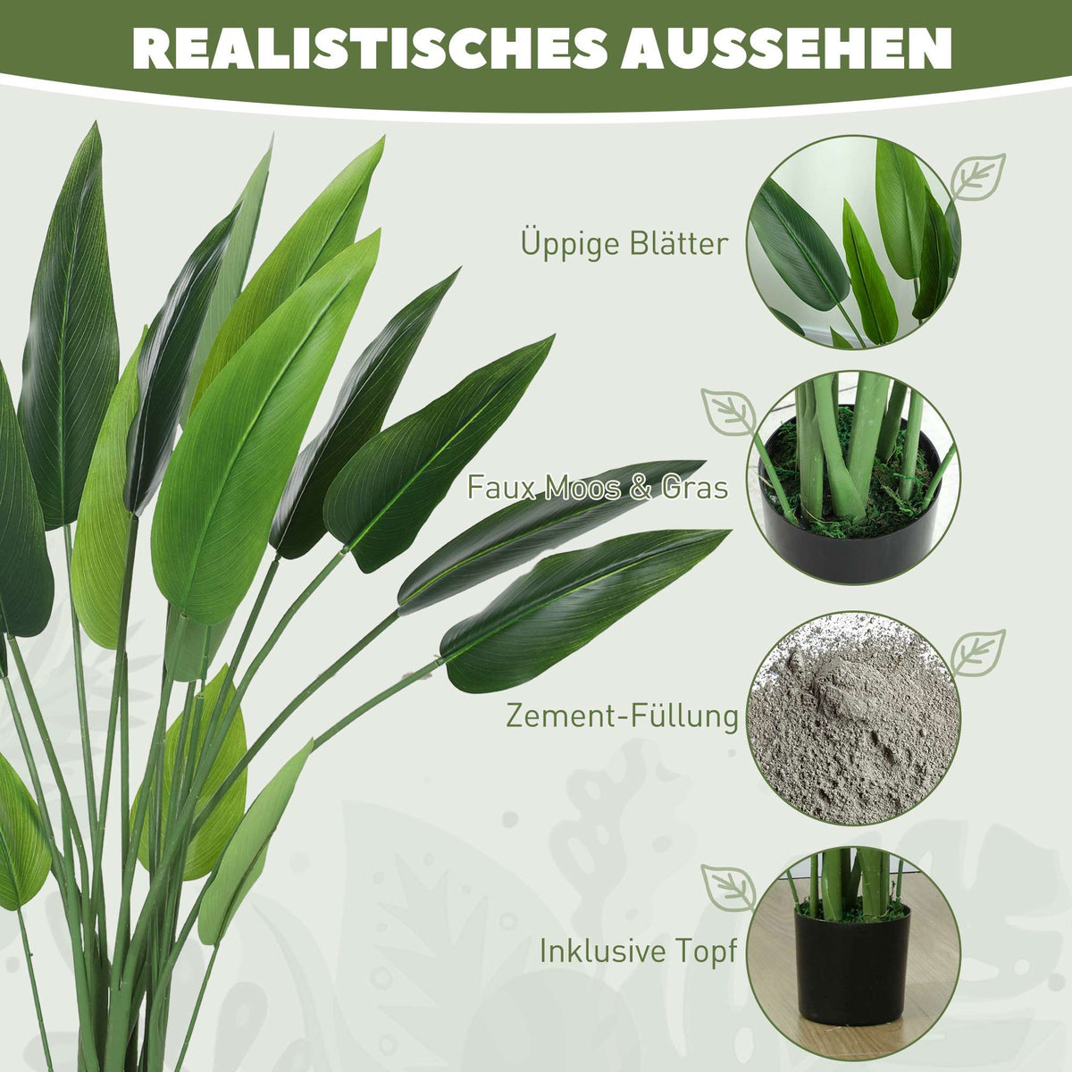 Artificial Bird of Paradise Plant, 110 cm, Cement Pot