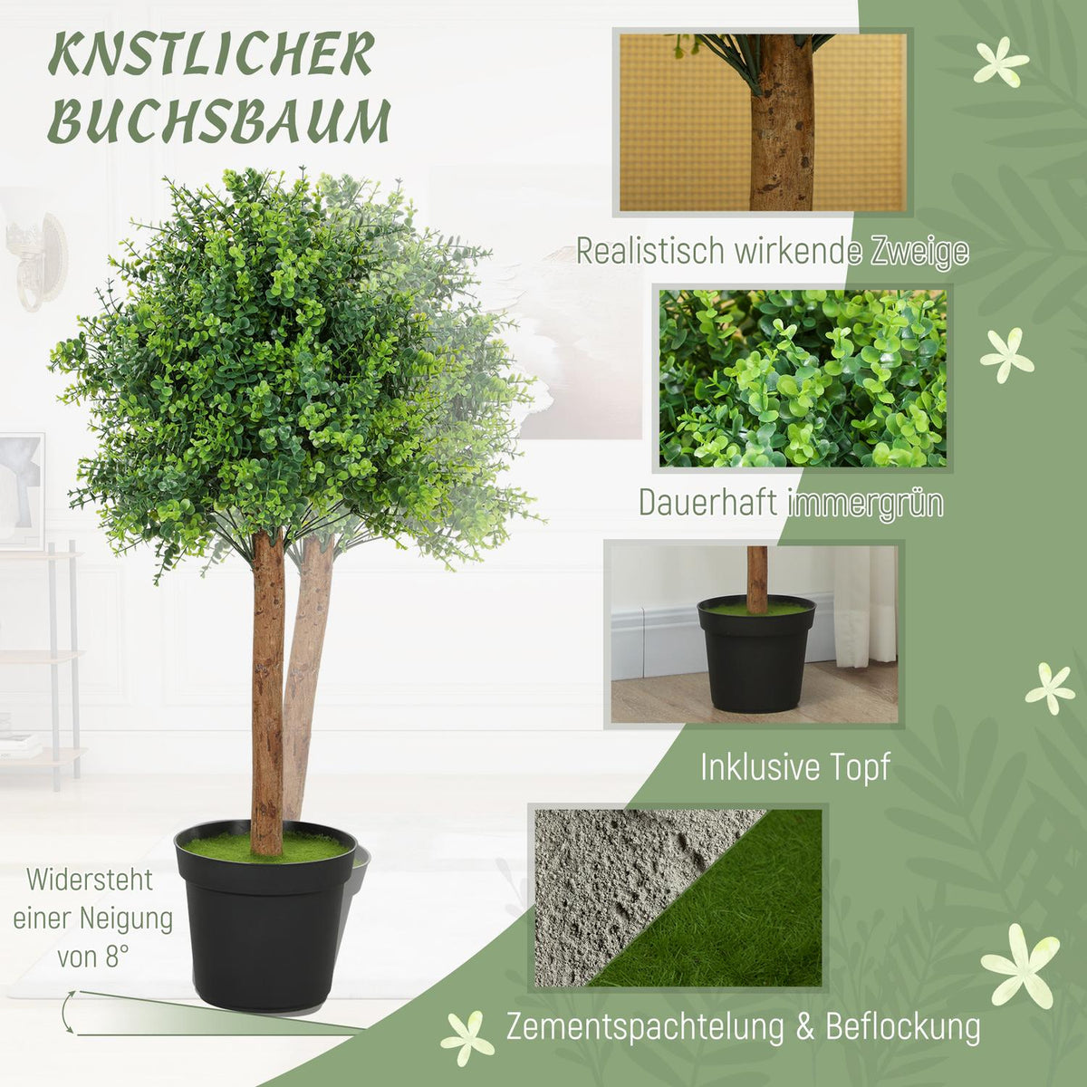 Artificial Boxwood Plant, 90cm, UV-Resistant, Potted