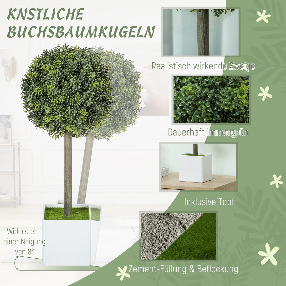 Artificial Boxwood Topiary Set, 45cm, UV-Resistant