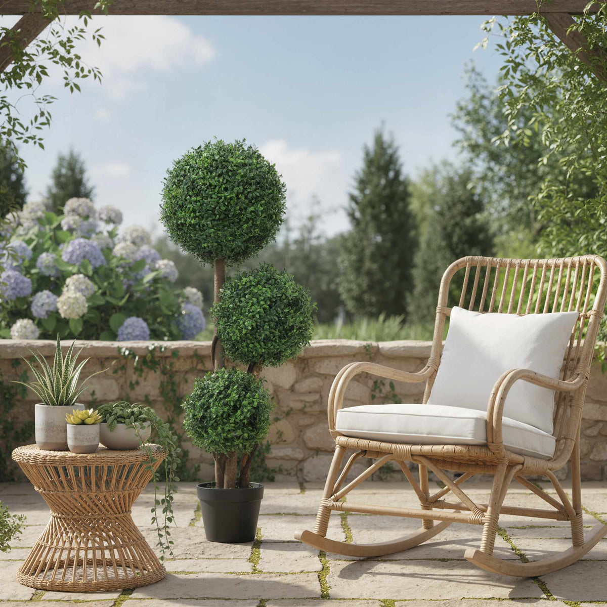 Artificial Boxwood Topiary, Triple Ball Design, 100 cm, Green