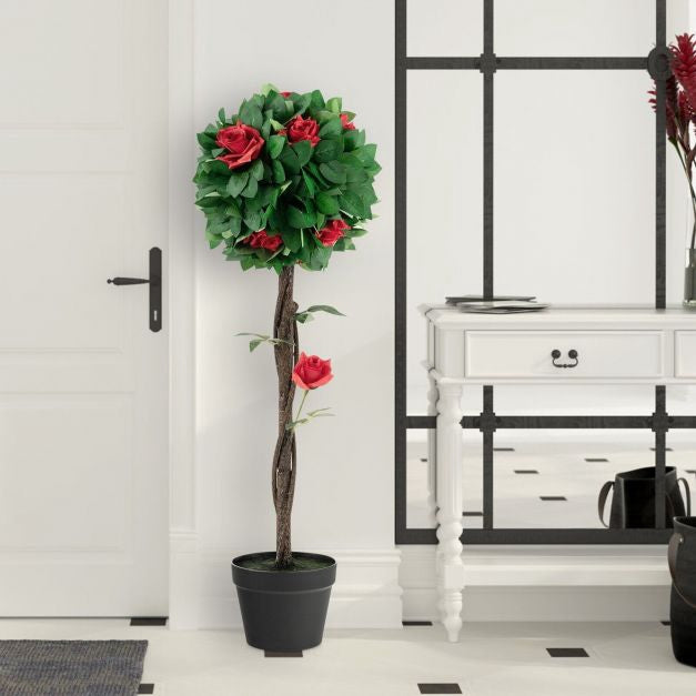 Artificial Camellia Tree 92cm, 12 Red Flowers, Potted