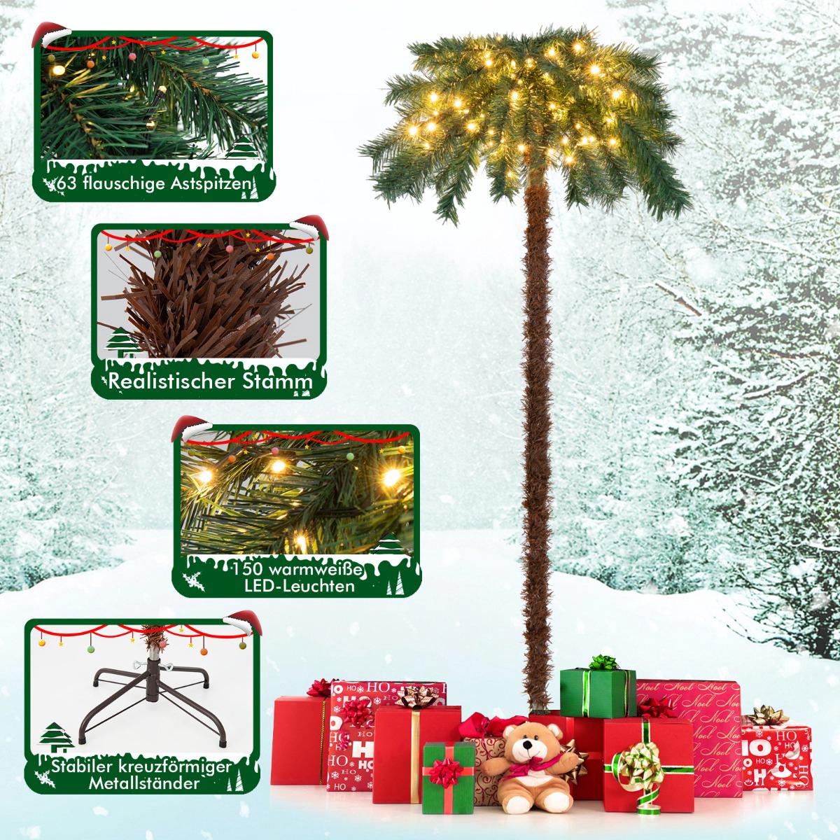 Artificial Christmas Palm Tree 150 cm, 150 Warm White LEDs