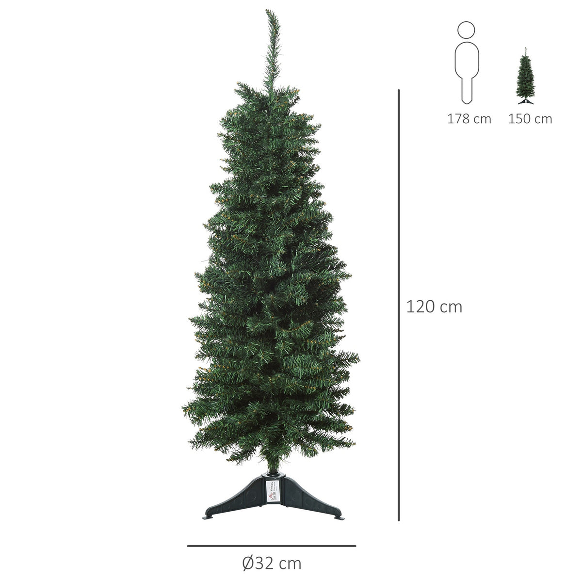 Artificial Christmas Tree 1.2 M Christmas Tree 212 Branches Pvc Green Ø32 X 120H Cm