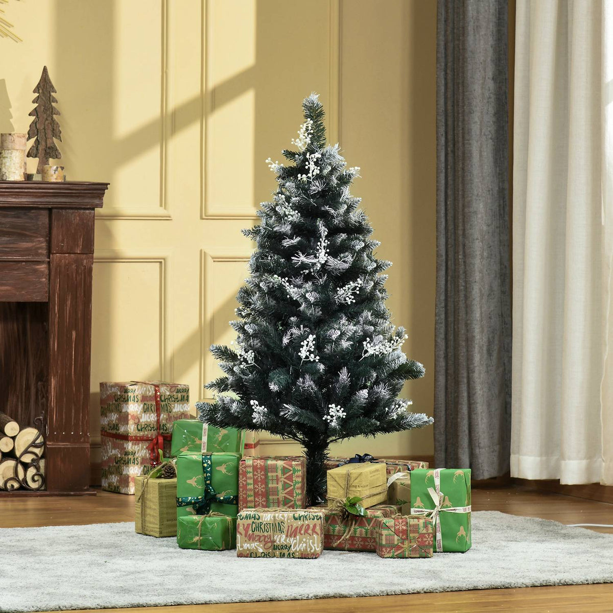 Artificial Christmas Tree 1.2 M Christmas Tree Snow Dipped Design Christmas Tree 222 Branches Flame Retardant Pvc Dark Green Ø60 X 120 Cm