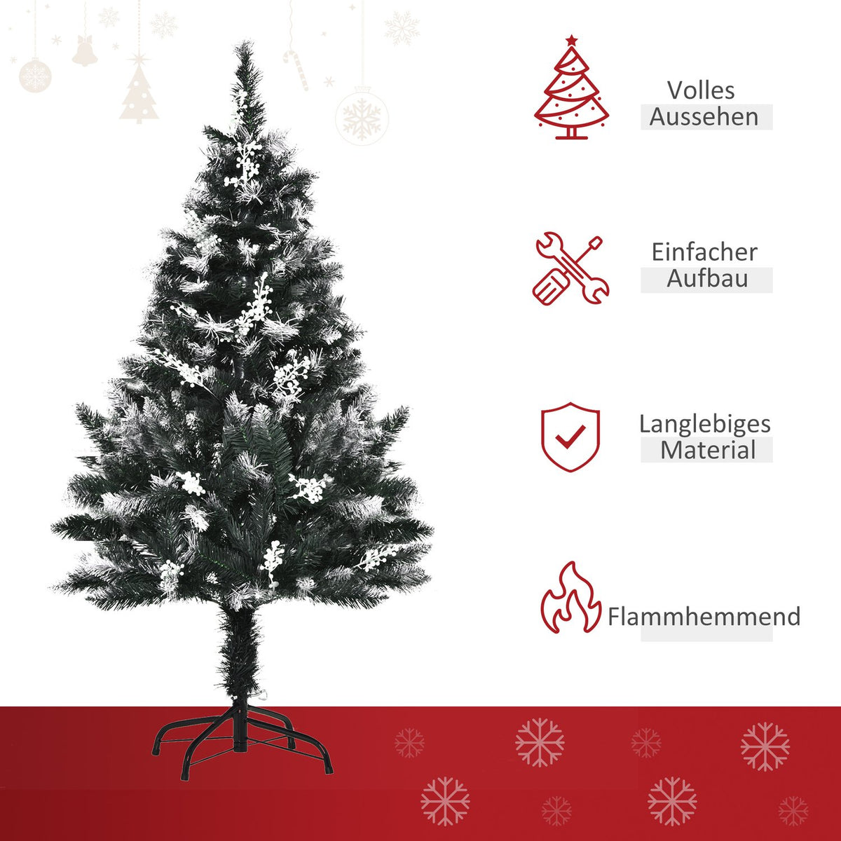 Artificial Christmas Tree 1.2 M Christmas Tree Snow Dipped Design Christmas Tree 222 Branches Flame Retardant Pvc Dark Green Ø60 X 120 Cm