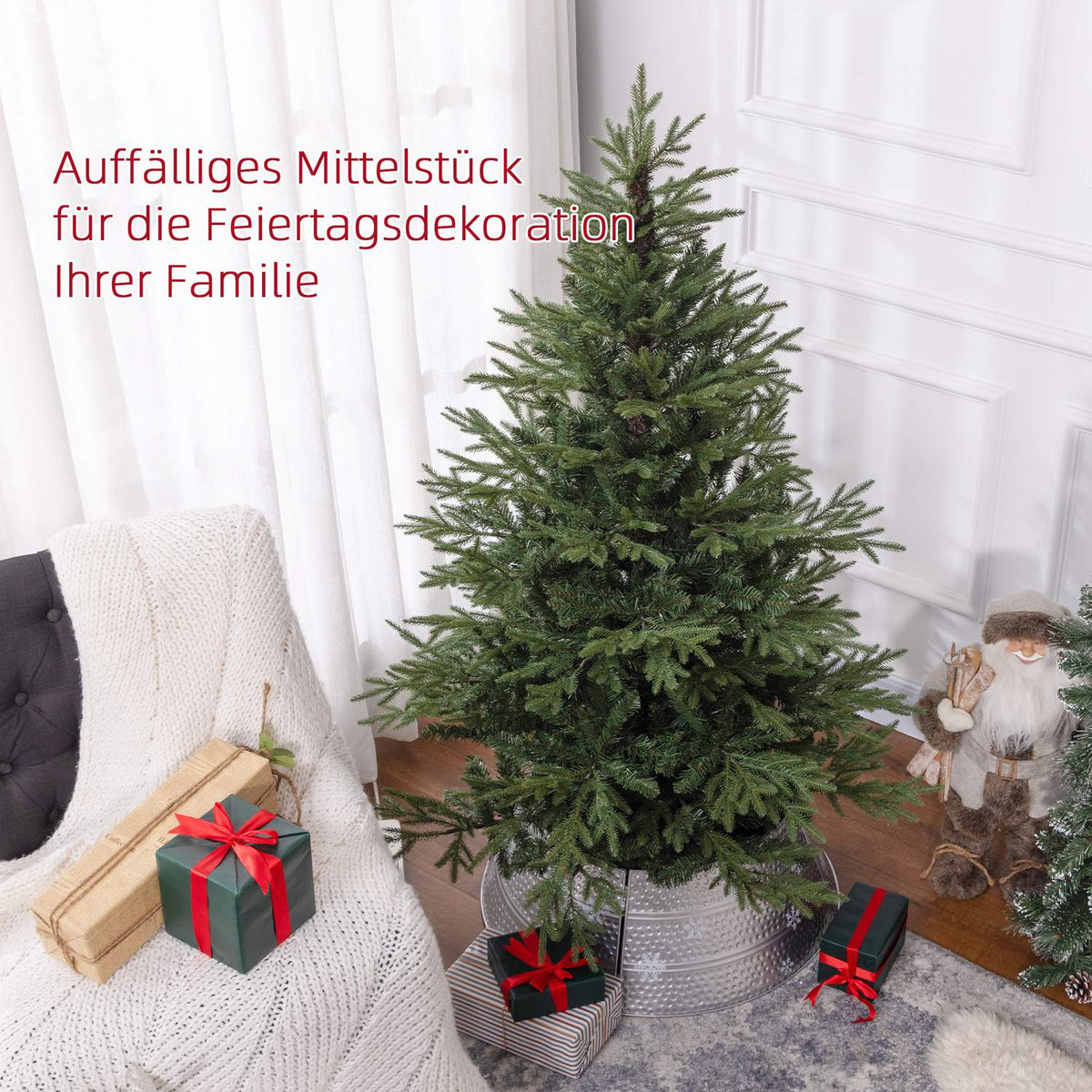 Artificial Christmas Tree, 150cm Christmas Tree with 1724 Tips, Foldable Metal Stand, for Christmas Decoration, Green