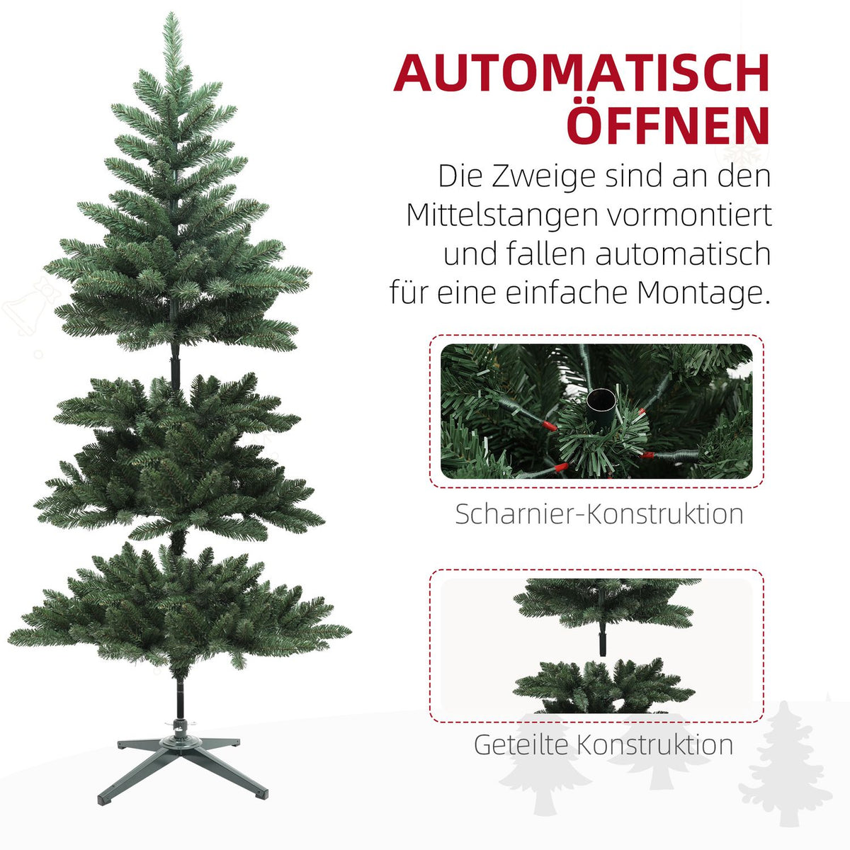 Artificial Christmas Tree, 150cm Christmas Tree with 565 Tips, Foldable Steel Base, Flame Retardant, for Christmas Decoration, Indoor, Green