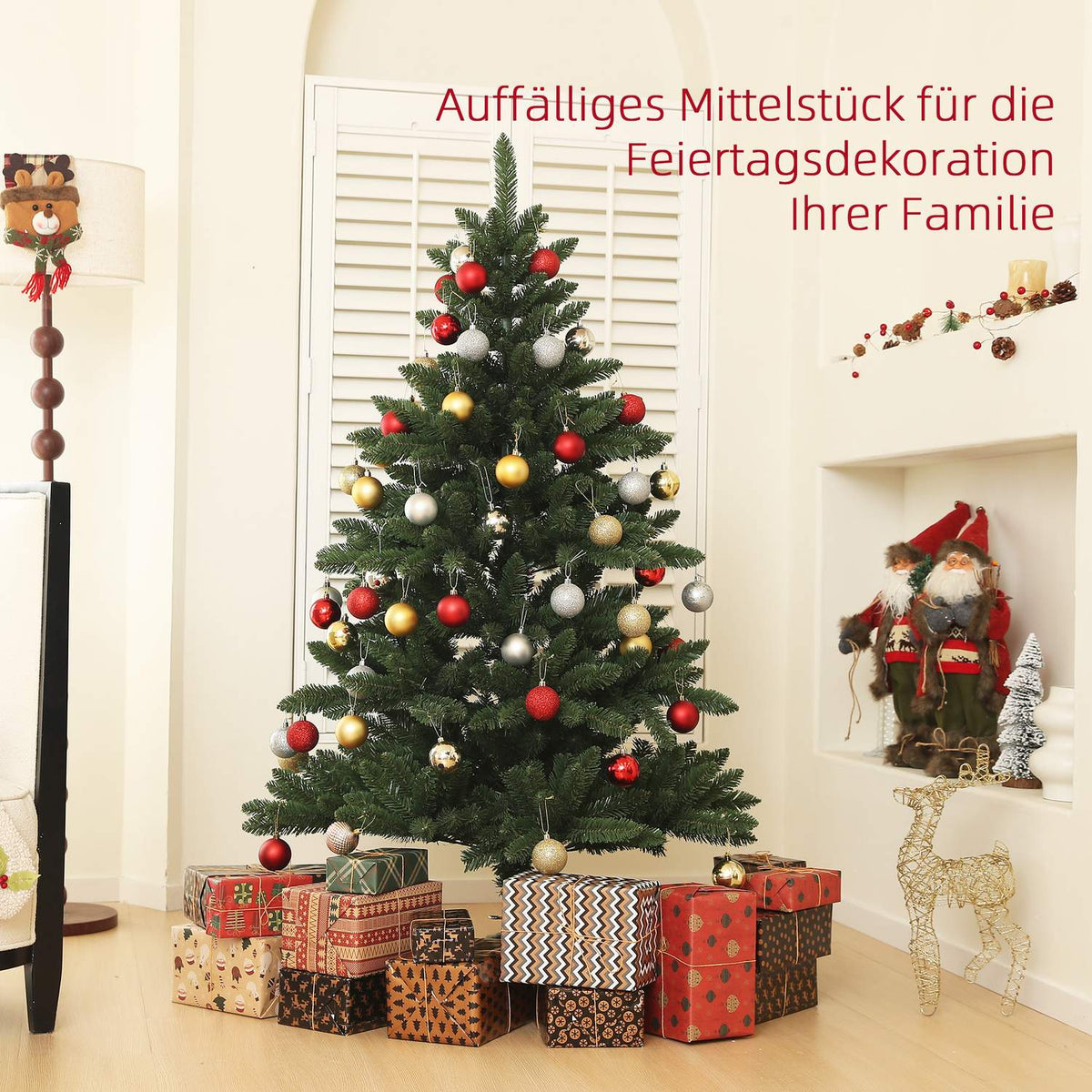 Artificial Christmas Tree, 150cm Christmas Tree with 565 Tips, Foldable Steel Base, Flame Retardant, for Christmas Decoration, Indoor, Green
