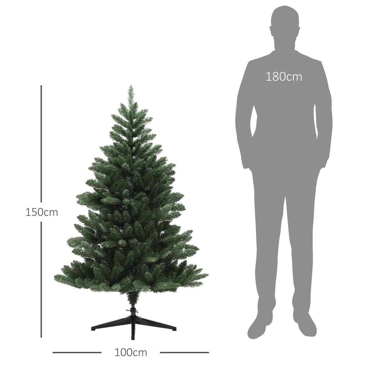 Artificial Christmas Tree, 150cm Christmas Tree with 565 Tips, Foldable Steel Base, Flame Retardant, for Christmas Decoration, Indoor, Green