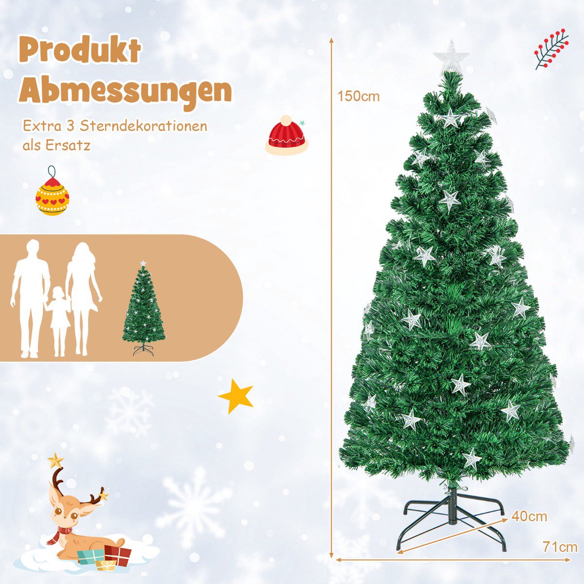 Artificial Christmas Tree 150cm, Fiber Optic, 8 Modes