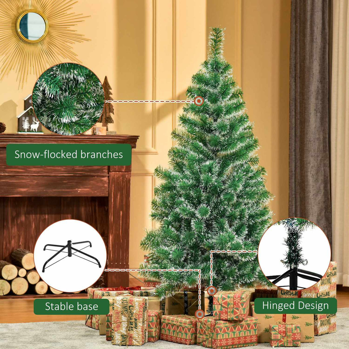 Artificial Christmas Tree 1.5 M Christmas Tree 416 Branches Metal Base Pet Green