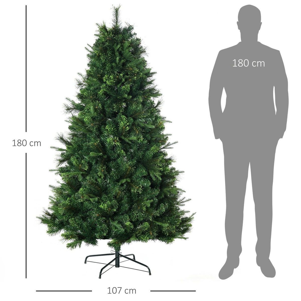 Artificial Christmas Tree 180 Cm Artificial Christmas Tree With Stand, Artificial Fir With 910 Branch Tips For Christmas Party, Indoor, Green